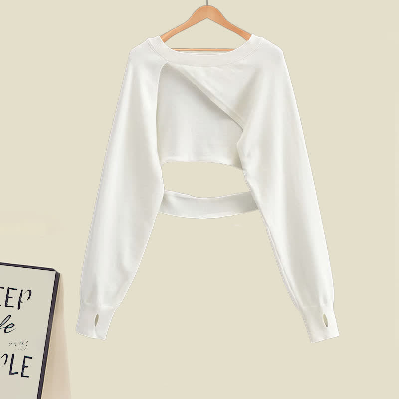 Irregular Hollow Out Sweater Ruffled Split Slip Dress Matching Outfit - Sweater - XL - image 6