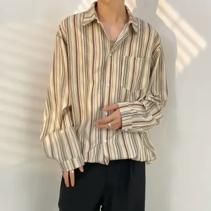 Men's Vintage Print Long Sleeve Button-Up Shirt - Multicolor I - 3XL - image 10