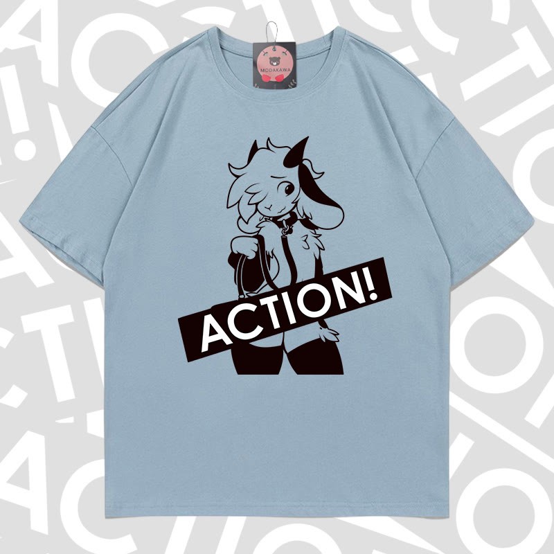 MODAKAWA X zarckets ACTION Goat Graphic 100% Cotton T-shirt - Light grey blue - 5XL - image 14