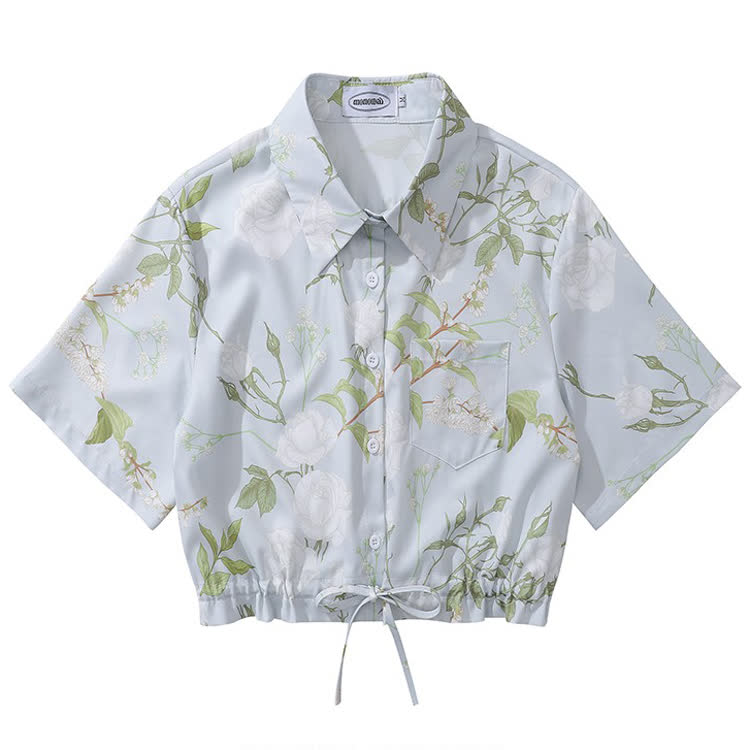 Vintage Print Short Sleeve Button-Up Shirt - Multicolor I - L - image 10