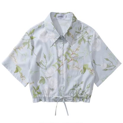 Vintage Print Short Sleeve Button-Up Shirt - Multicolor I - L - image 10