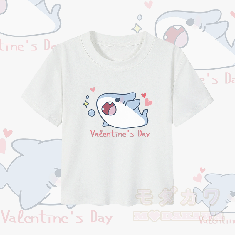 MODAKAWA Cheerful Shark Graphic Couple Top - Crop Top - White - 5XL - image 5