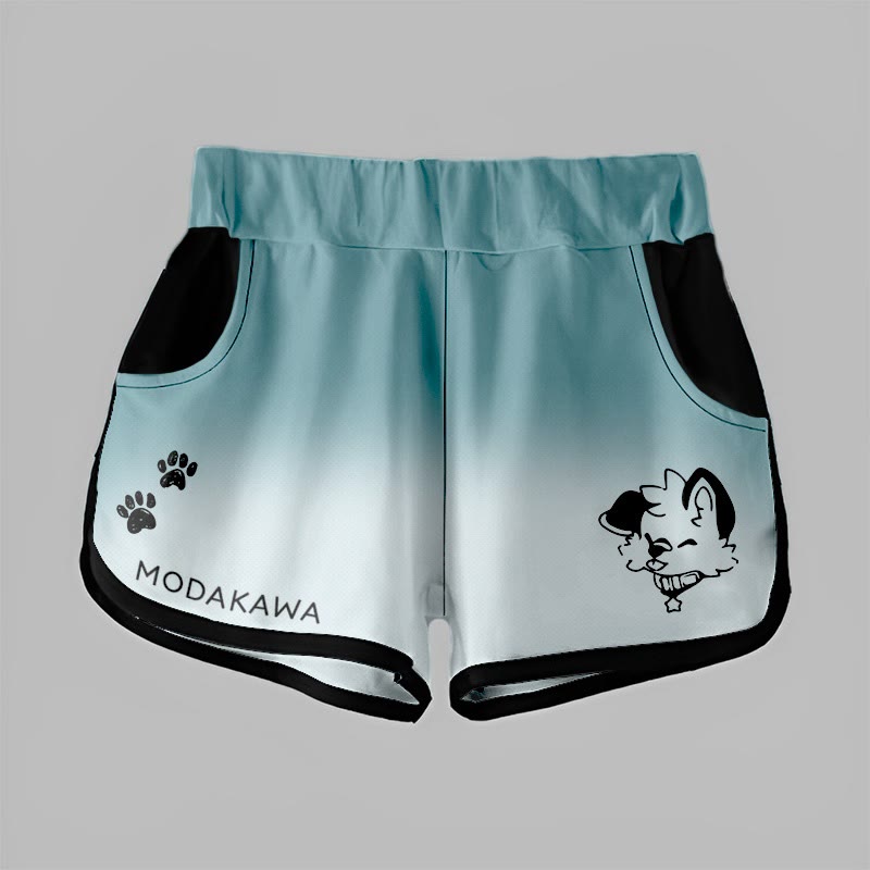 MODAKAWA X popipeko Gradient Puppy Print Casual Shorts - Teal&White - 5XL - image 10