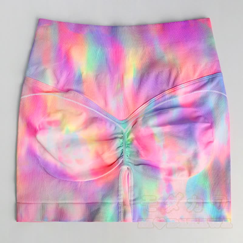 Aurora Print Mesh Crop Tank High Waist Yoga Shorts Two Pieces Set - image 6