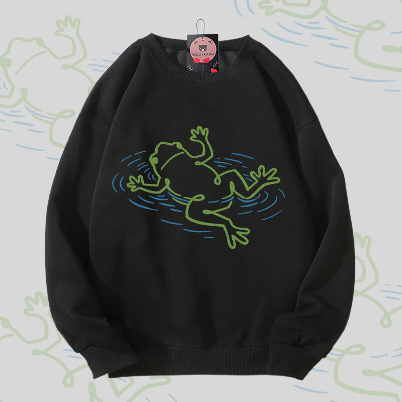 Floating Frog Graphic Unisex Sweatshirt - Black - 5XL - image 4