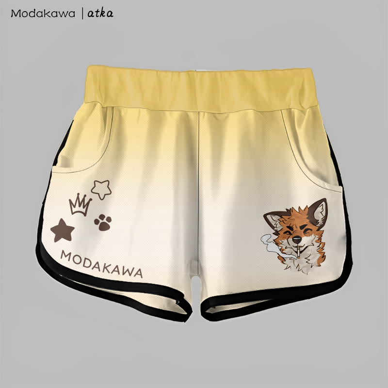 MODAKAWA X atka Gradient Fox Smoking Graphic Shorts - Yellow&White - 5XL - image 6