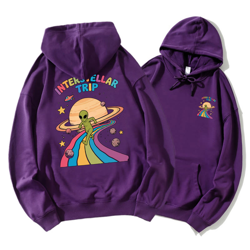INTERSTELLAR TRIP Cosmic Alien Graphic Hoodie - Dark Purple - 5XL - image 3