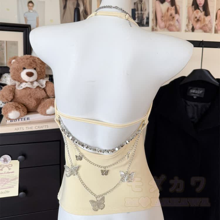 Butterfly Chain Backless Halter Top - image 12