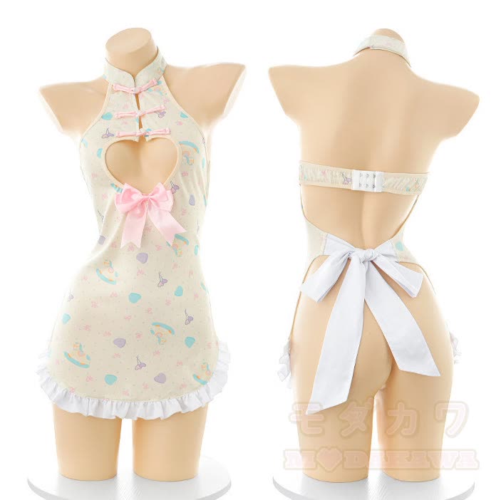 Playful Knot Button Bow Backless Cheongsam Lingerie - image 10