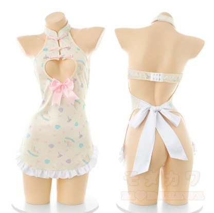 Playful Knot Button Bow Backless Cheongsam Lingerie - image 10