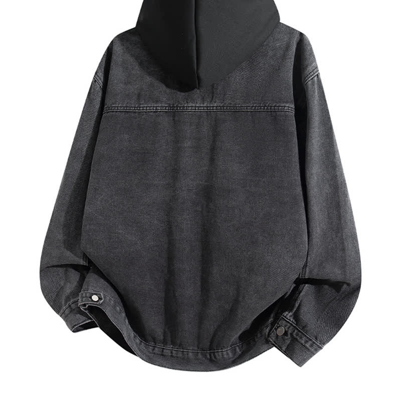 Vintage Casual Fake Two Piece Loose  Hooded Denim Jacket - image 14