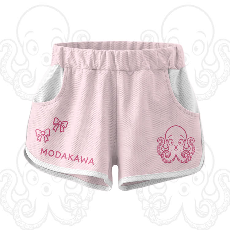 Octopus Graphic Crop Tank Sport Top Shorts Modakawa Matching Outfit - Pink Shorts - 5XL - image 11