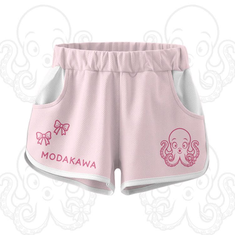 Octopus Graphic Crop Tank Sport Top Shorts Modakawa Matching Outfit - Pink Shorts - 5XL - image 11