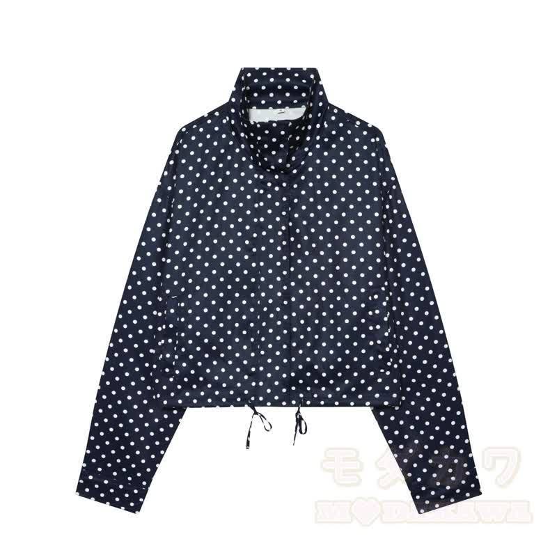 Polka Dot Stand Collar Cropped Jacket And Shorts Two Pieces Set - Blue Coat - L - image 6