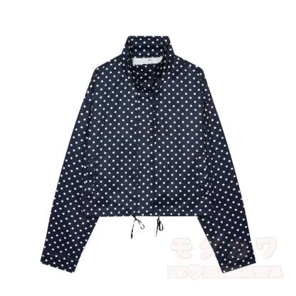 Polka Dot Stand Collar Cropped Jacket And Shorts Two Pieces Set - Blue Coat - L - image 6