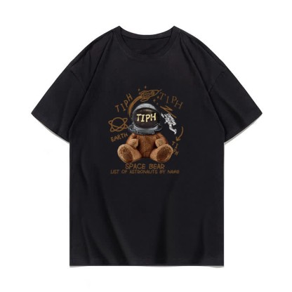 Cartoon Bunny Bear Sheep Print Loose T-Shirt - Black C - 3XL - image 10