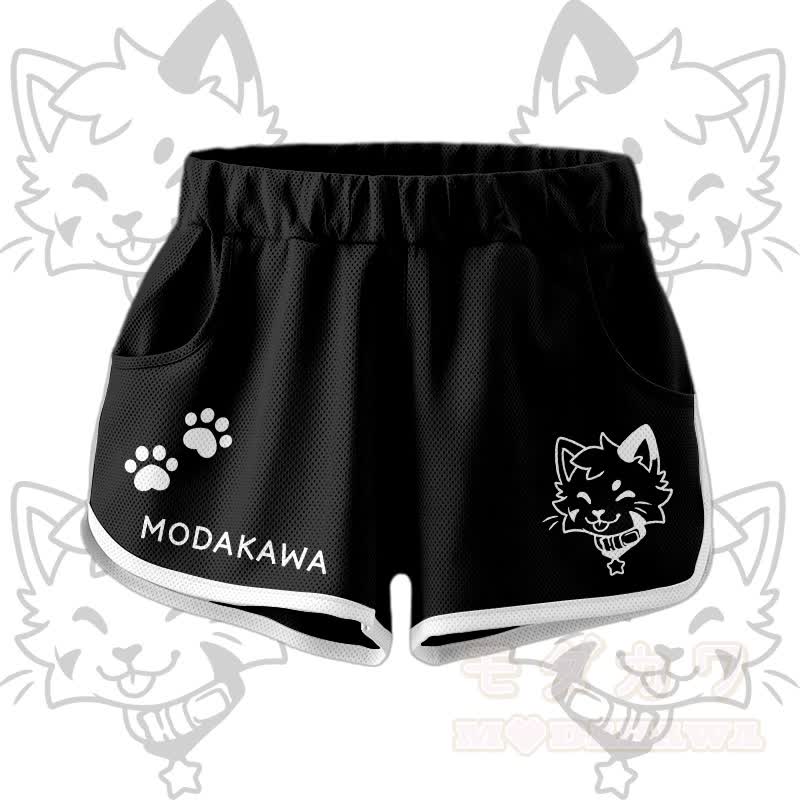 Kitty Graphic Crop Tank Sport Top Shorts Bikini Modakawa Matching Outfit - Black Shorts - 5XL - image 9