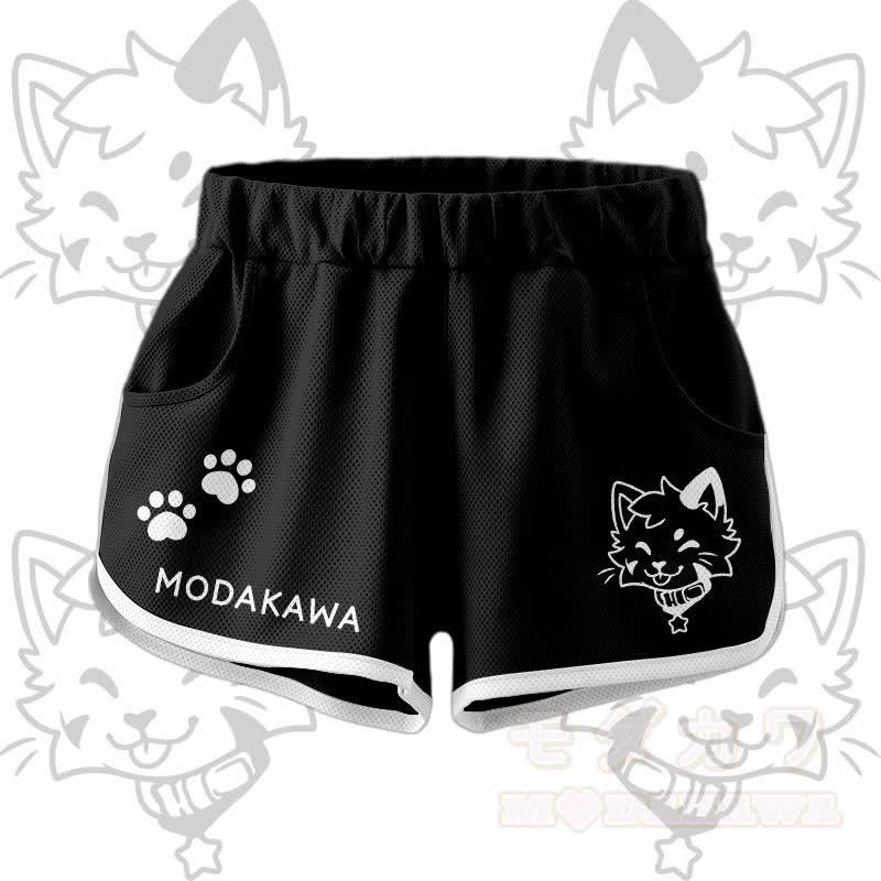 Kitty Graphic Crop Tank Sport Top Shorts Bikini Modakawa Matching Outfit - Black Shorts - 5XL - image 9