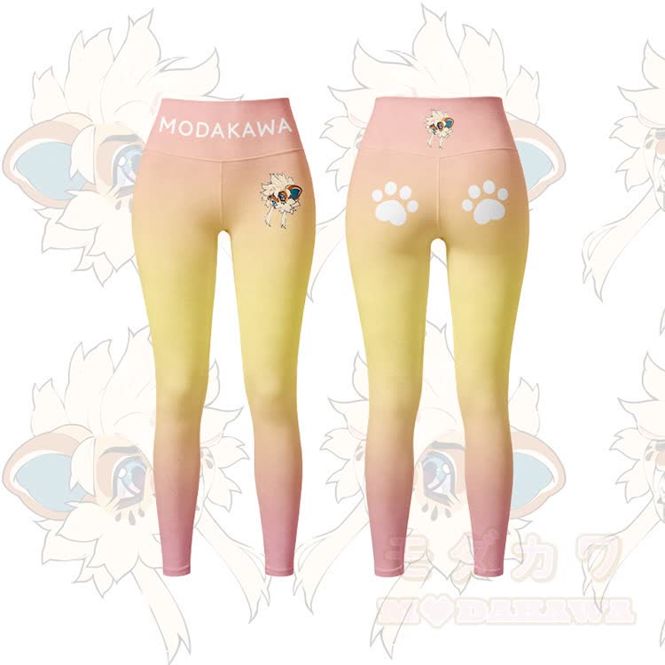 MODAKAWA X TiramisuRat Fluffy Rat Graphic Gradient Sports Bra Top Leggings Matching Outfit - Yellow Leggings - 5XL - image 6