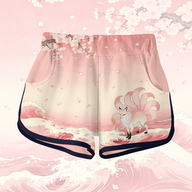 Nine Tailed Fox Graphic Modakawa Gradient Shorts - Pink - 5XL - image 5