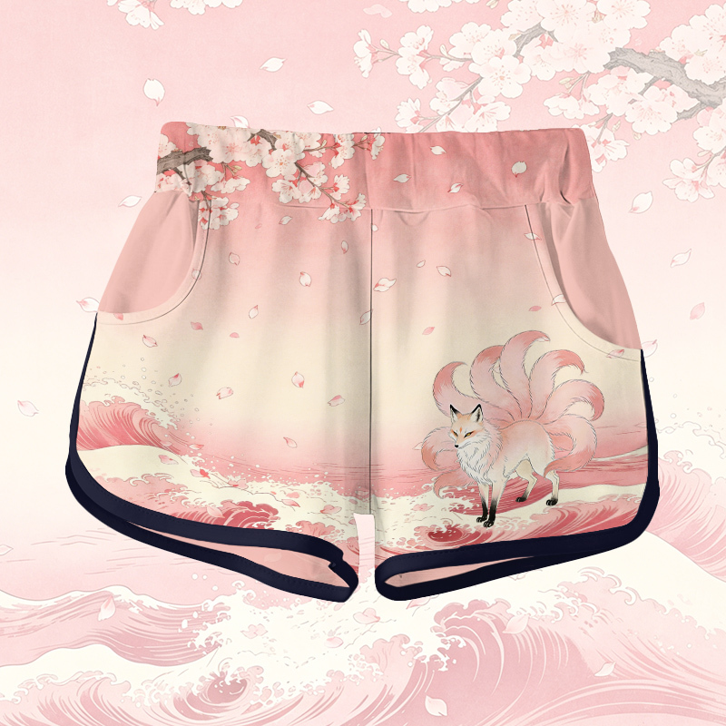 Nine Tailed Fox Graphic Modakawa Gradient Shorts - Pink - 5XL - image 5