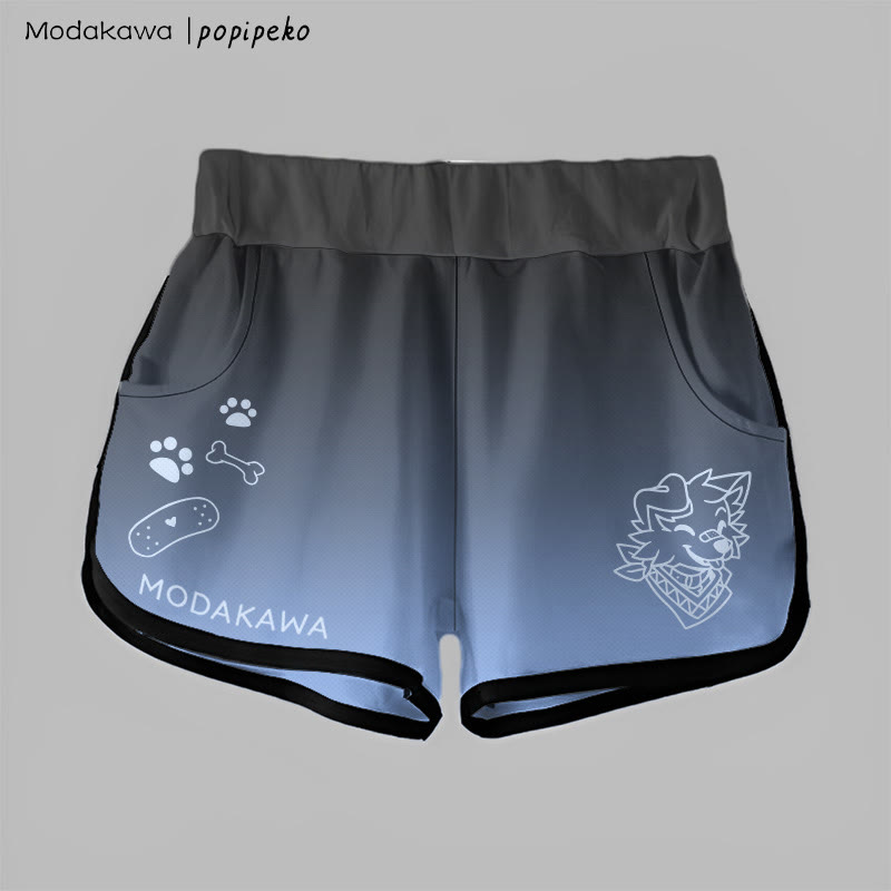 MODAKAWA X popipeko Gradient Smiling Puppy Graphic Shorts - Black&Blue - 5XL - image 3