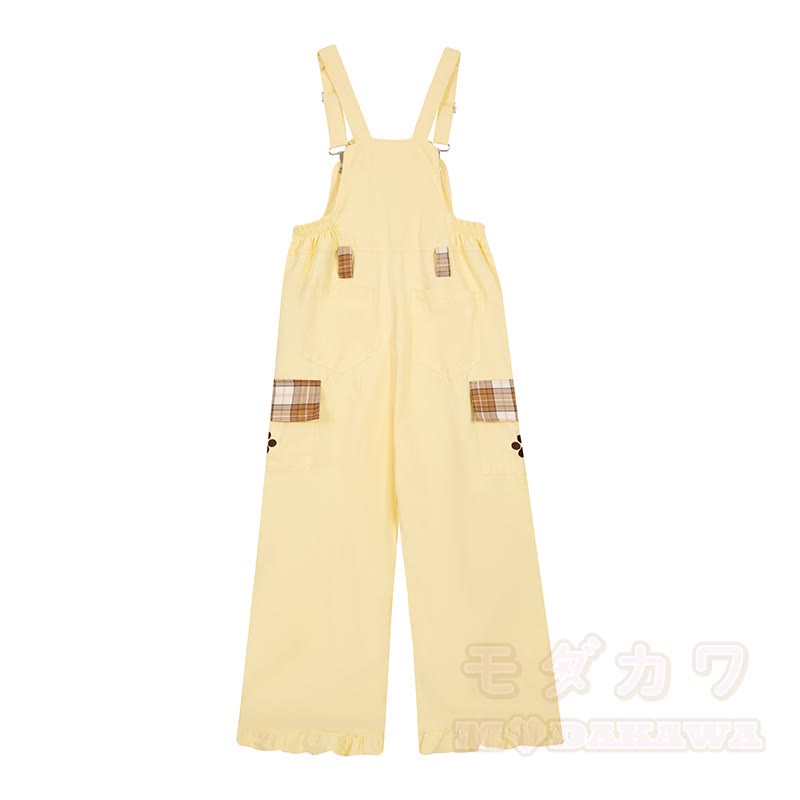 High Quality Durable Press Bear Embroidery Pendant Plaid Overalls - image 5
