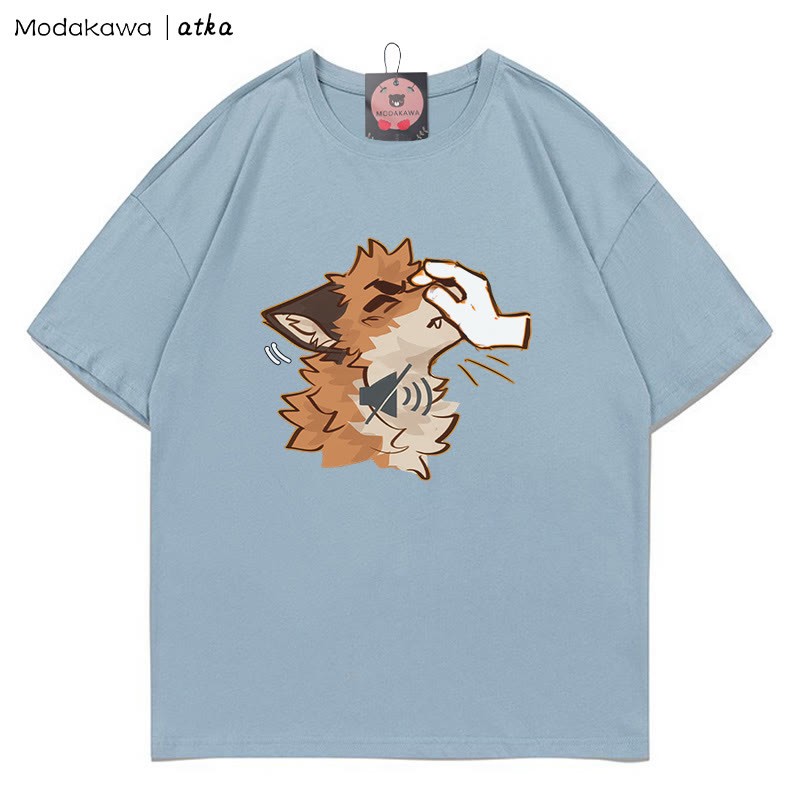 MODAKAWA X atka "Shhh" Fox Graphic T-shirt - Dusty Blue - 5XL - image 6