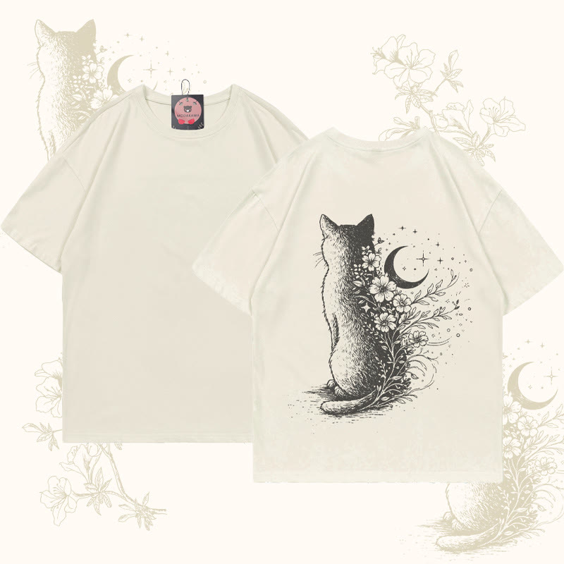 MODAKAWA Moon Cat Graphic T-shirt - Beige - 5XL - image 2