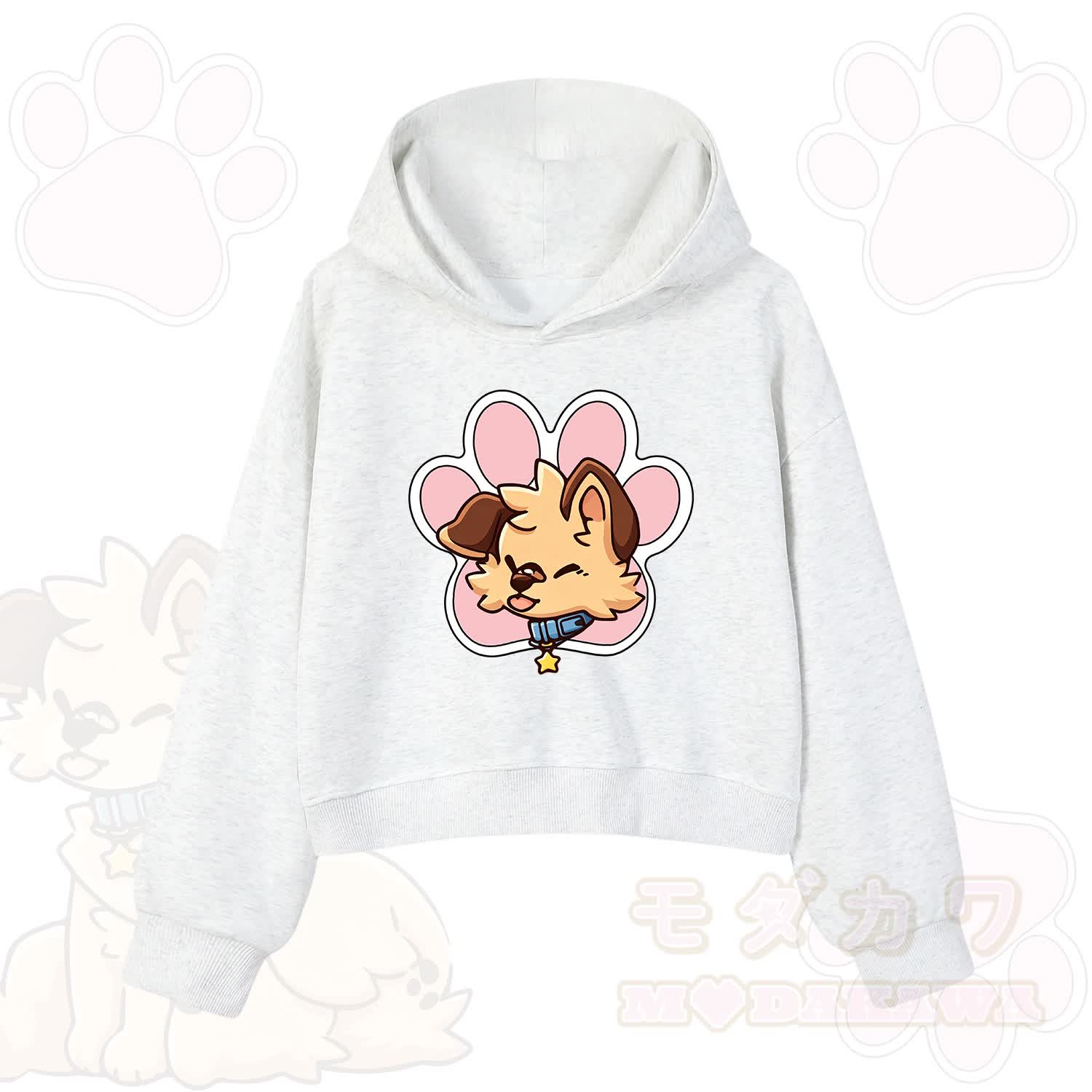 MODAKAWA X popipeko Cute Puppy Print Hoodie Sweatshirt - Light Grey - 3XL - image 6