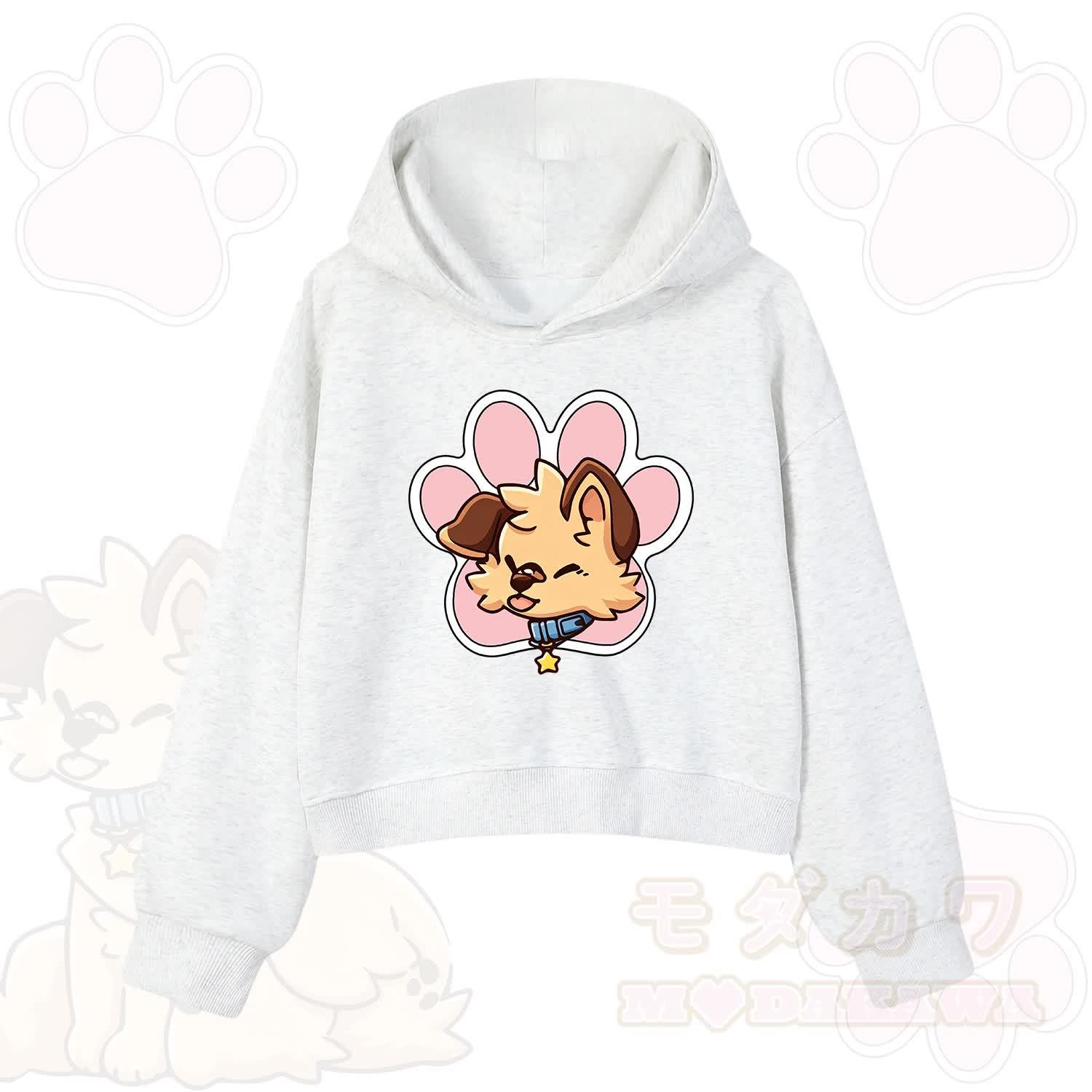 MODAKAWA X popipeko Cute Puppy Print Hoodie Sweatshirt - Light Grey - 3XL - image 6