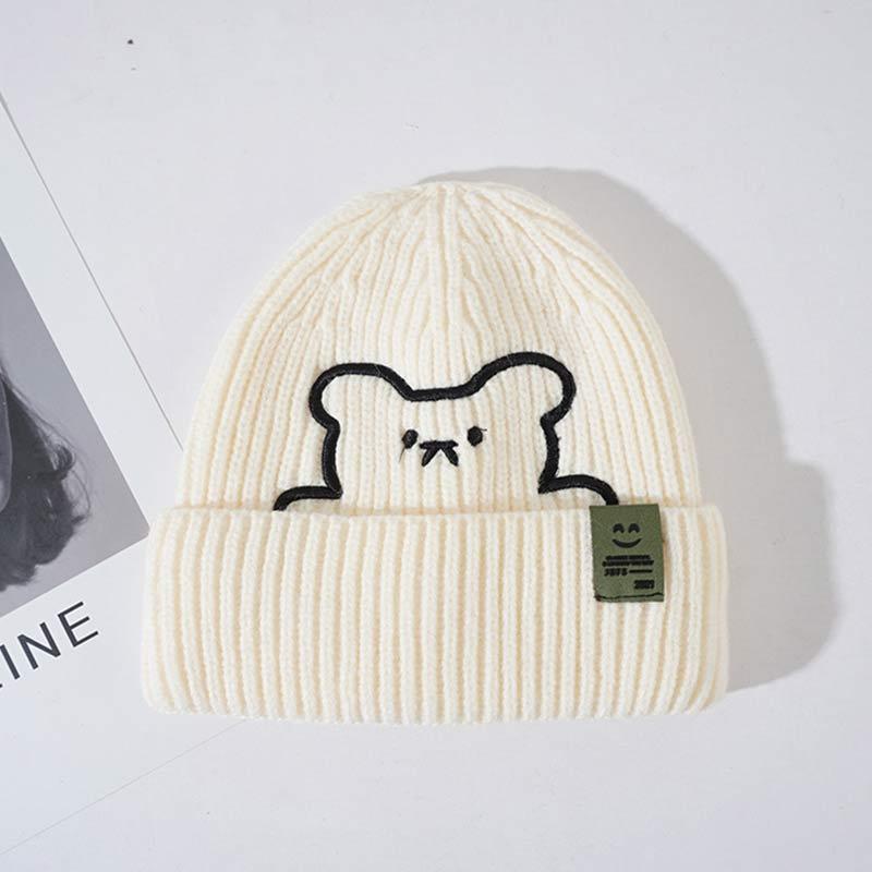 Cartoon Bear Embroidery Knit Hat - White - M(54-58cm) - image 11
