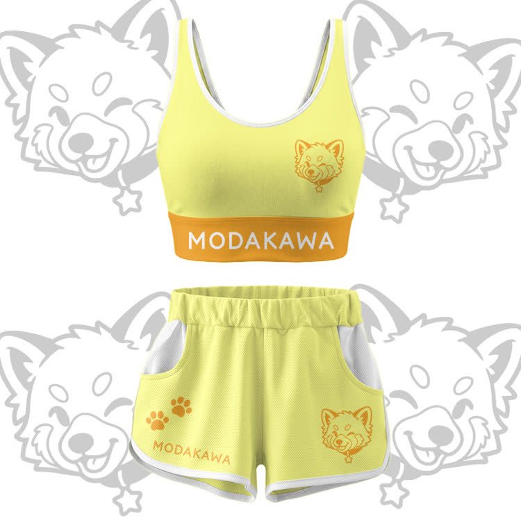 Wink Puppy Graphic Crop Tank Sport Top Shorts Bikini Modakawa Matching Outfit - Yellow Set - 5XL - image 13