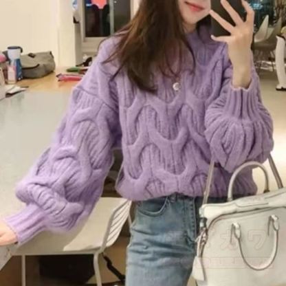Vintage Cable Knit Turtleneck Sweater Cami Dress Two Pieces Set  - Purple Top - 3XL - image 10