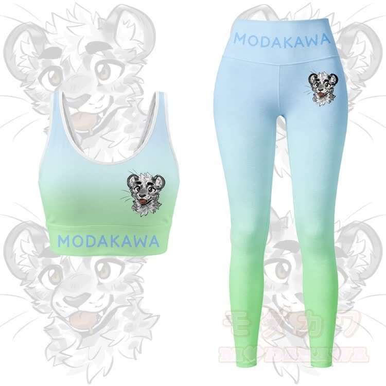 MODAKAWA X atka Tiger Graphic Gradient Sports Bra Top Leggings Matching Outfit - Green Set - 5XL - image 11