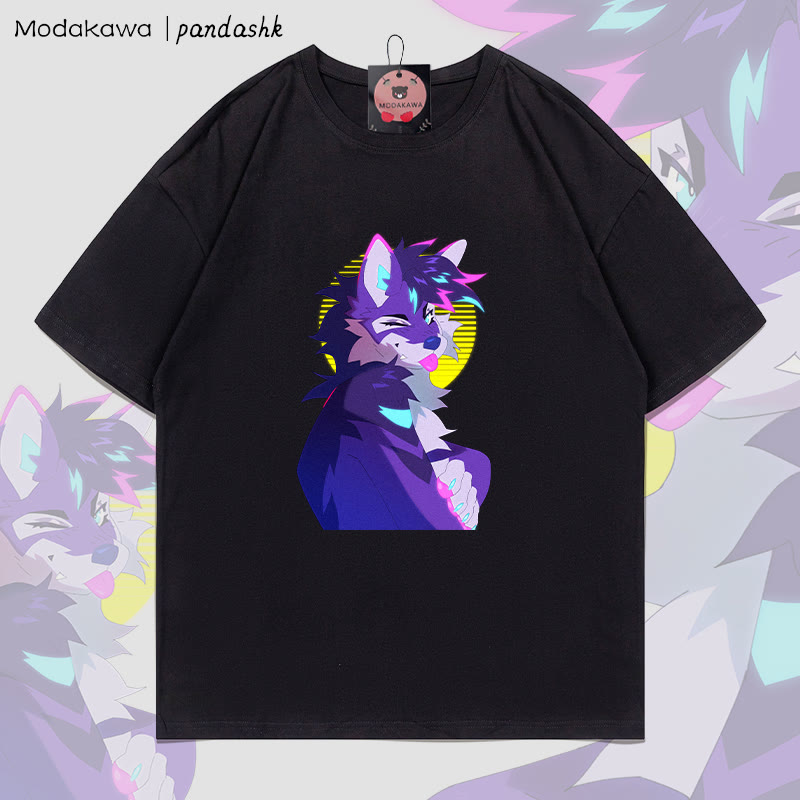 MODAKAWA X pandashk Tongue Out Fox Graphic Cotton T-shirt - Black - 5XL - image 4