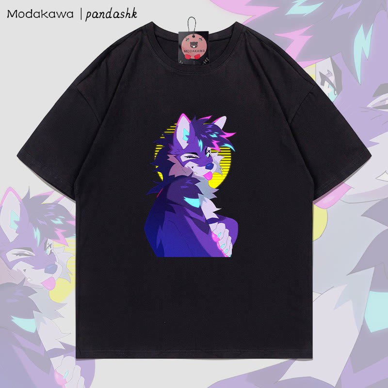 MODAKAWA X pandashk Tongue Out Fox Graphic Cotton T-shirt - Black - 5XL - image 4