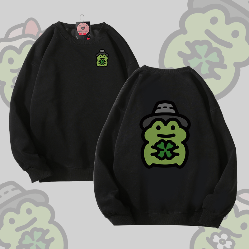 MODAKAWA Cute Frog Graphic Unisex Sweatshirt - Black - 5XL - image 2