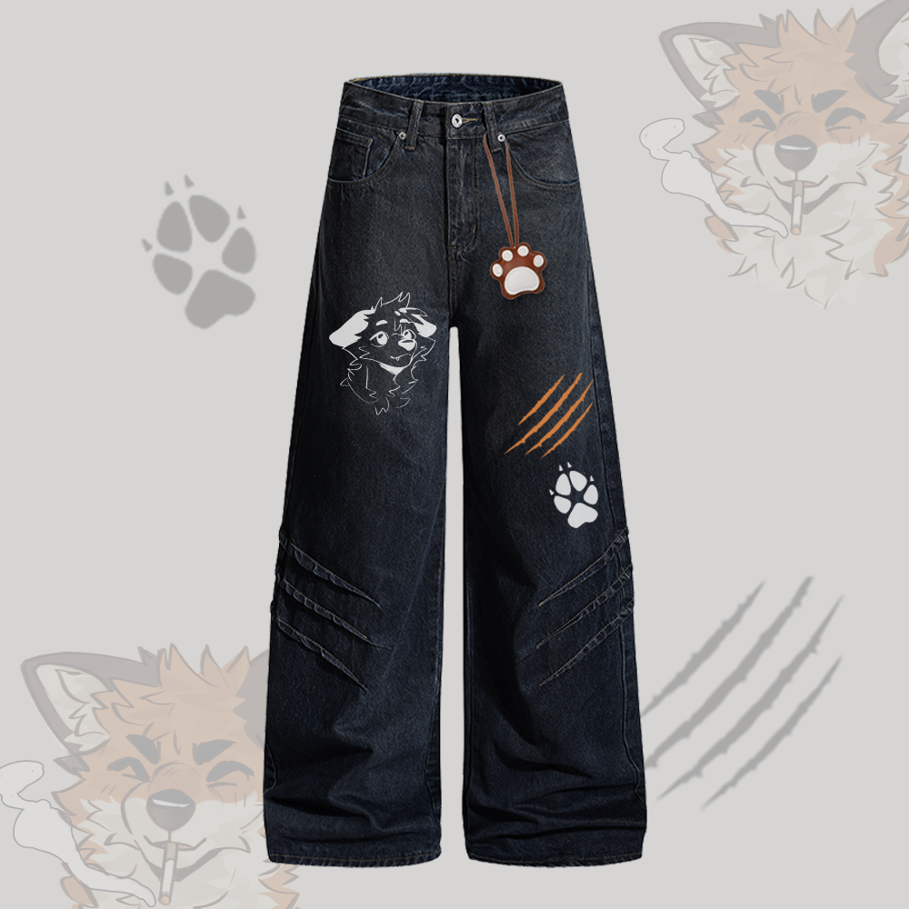 MODAKAWA X atka Smoking Fox Graphic Vintage Washed 100% Cotton T-shirt Denim Pants Matching Outfit - Dark Blue Pants - 2XL - image 8