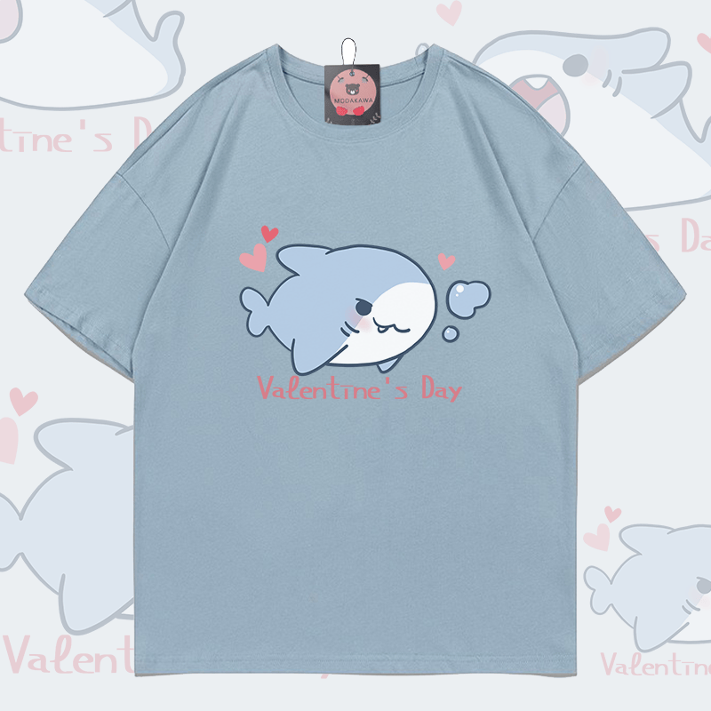 MODAKAWA Cheerful Shark Graphic Couple Top - T-shirt - Grey Blue - 5XL - image 2