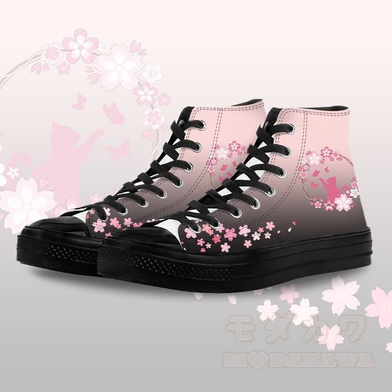 Flower Cat Graphic Modakawa Gradient High Top Canvas Shoes - Black C - 45 - image 6