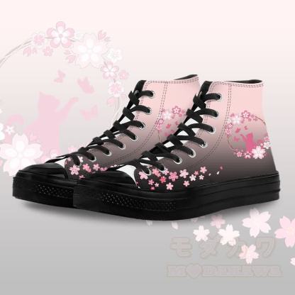 Flower Cat Graphic Modakawa Gradient High Top Canvas Shoes - Black C - 45 - image 6