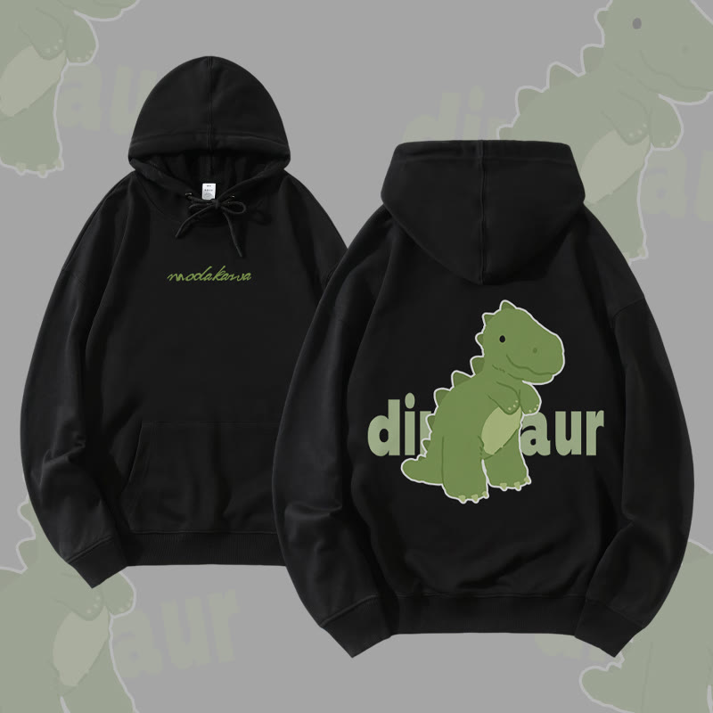 MODAKAWA Cute Dinosaur Graphic Cotton-Blend Matching Hoodie - Black - 5XL - image 5