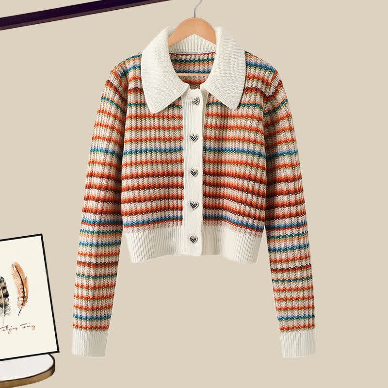 Colorblock Stripe Rainbow Cardigan Sweater Casual Pants Matching Outfit - Sweater - XL - image 5