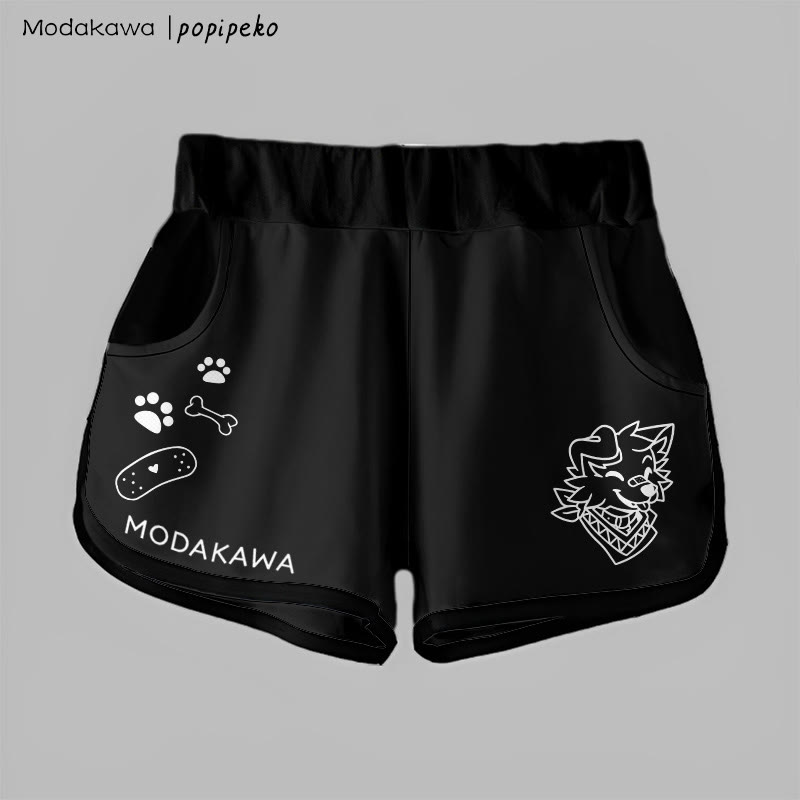 MODAKAWA X popipeko Gradient Smiling Puppy Graphic Shorts - Black - 5XL - image 7