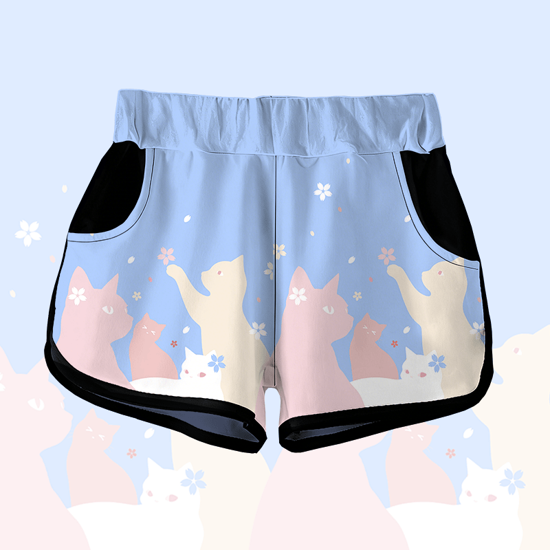 MODAKAWA Sakura Cat Graphic Shorts - Blue - 5XL - image 3