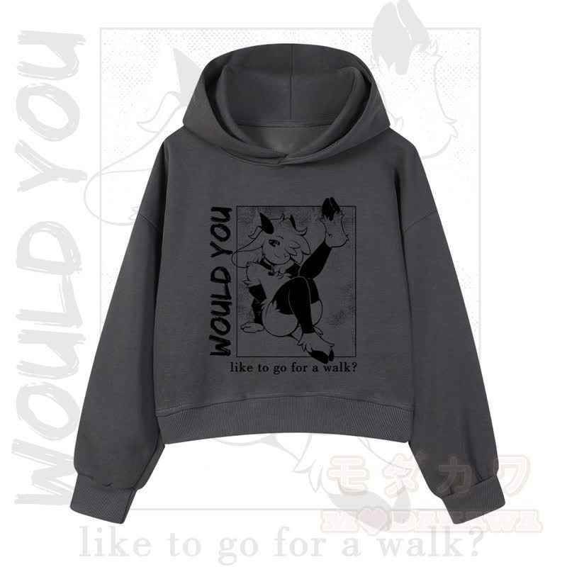 MODAKAWA X zarckets WOULD YOU Fox Graphic Cropped Cotton Hoodie - Dark Grey - 3XL - image 6