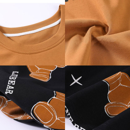 Girlfriend Boyfriend Cartoon Bear Letter Print Cotton Pajamas Set - image 12