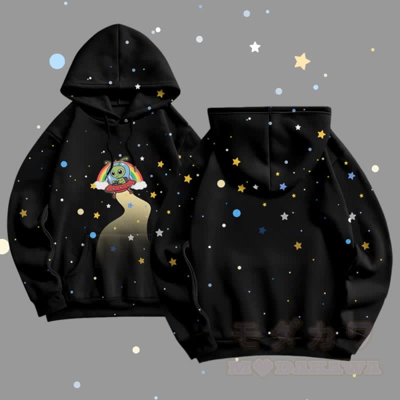 MODAKAWA Starry Alien Graphic All Over Print Pullover Hoodie - Black - 5XL - image 3