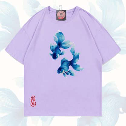 MODAKAWA Fish Graphic 100% Cotton T-shirt - Light purple - 5XL - image 9